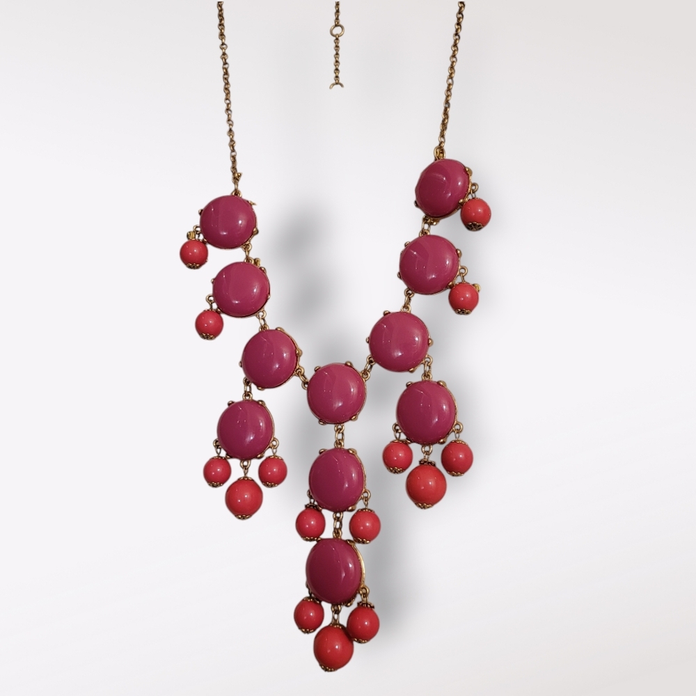 J Crew Pink Beaded Dangle Statement Necklace Chan… - image 1